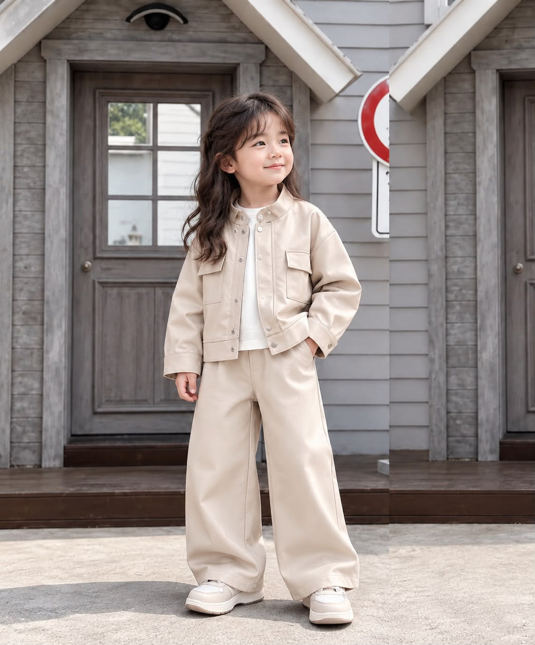 Girl's Imported 3 Piece Cream Leather Co-Ord Set [GCS-4C-4210] [1- 6Years]