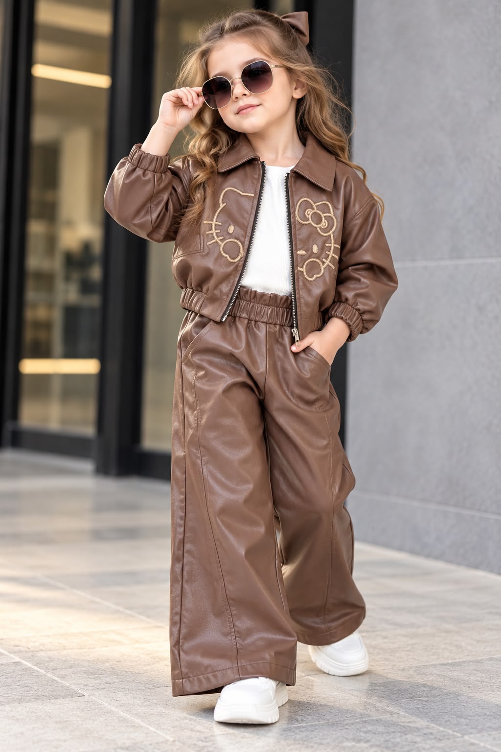 Girl's Imported 3 Piece Brown Leather Co-Ord Set [GCS-5C-0524] [1- 5Years]