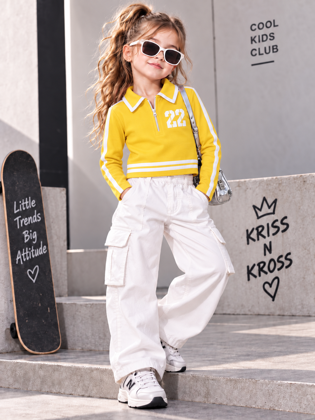 Girls Yellow Varsity Zip Polo T-Shirt [ONLY T-SHIRT] [GT-R-5478] [4-12 year]