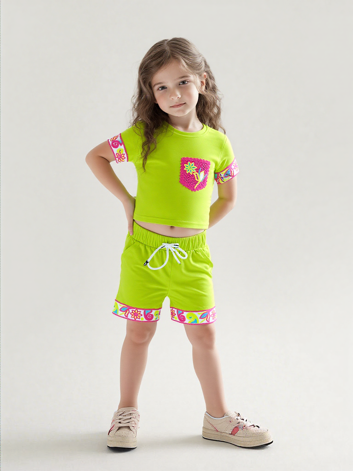 Girl's Neon Green Casual Co-Ord  Set [GCS-7772](3-11 Years)