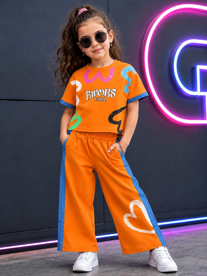 Girls Casual Orange Co-Ord Set [GCS-4G-7846] (4-12 Years)