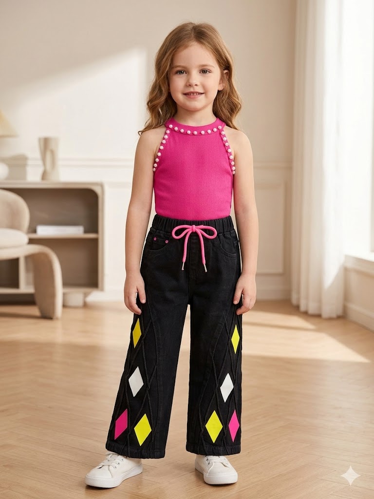 Girls Wide Leg Black Jeans (Only Jeans) [GJ-1001] (1-12Years)