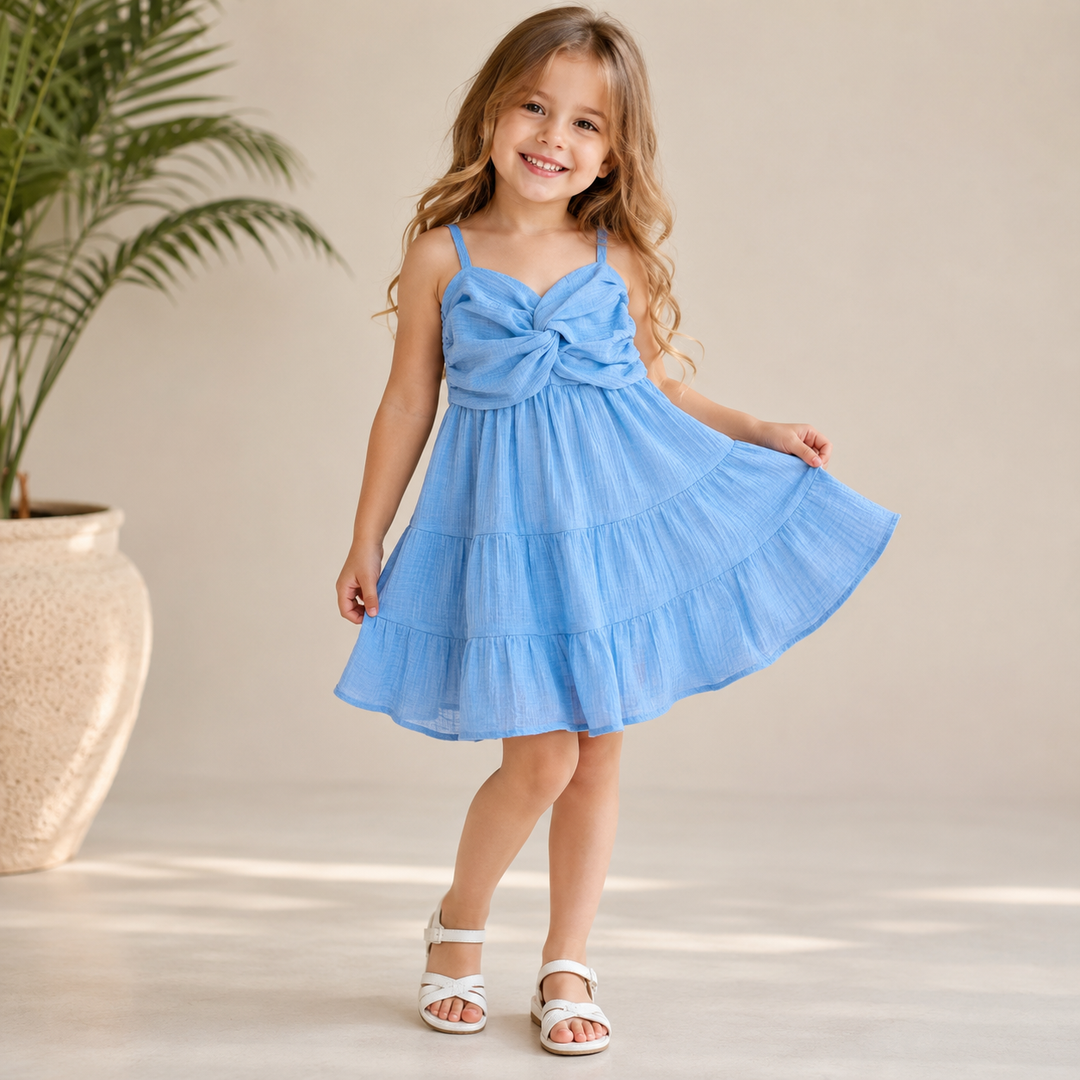 Girl's Summer Ice Blue Spaghetti Onepice [GD-3B-8789] (4-12Years)