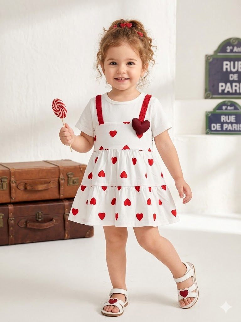 Girls Summer Red Heart Cotton Frock [GF-5487] (6M - 3 Years)