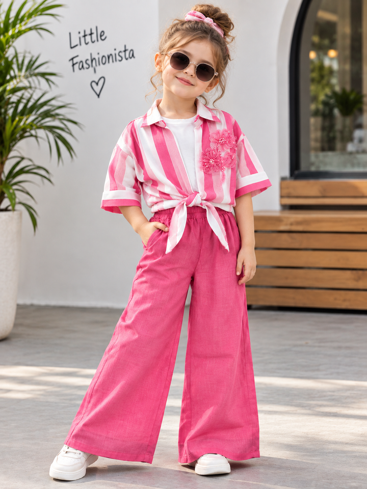 Girls 3 Piece Pink Stripe Luxe Co-Ord Set [GCS-4B-4892] (4-12 Years)