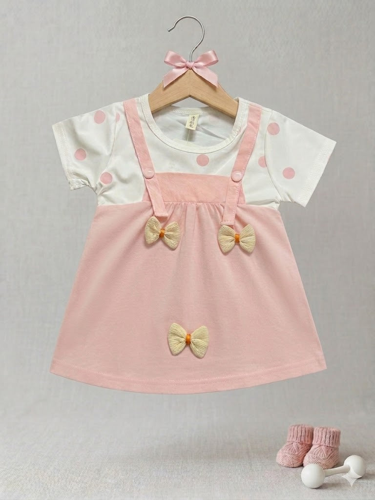 Girls Summer Baby Pink Bow Cotton Frock [GF-6677] (6M - 3 Years)