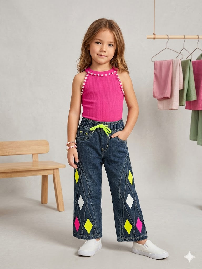 Girls Wide Leg Dark Blue Jeans (Only Jeans)[GJ-1021] (1-12Years)