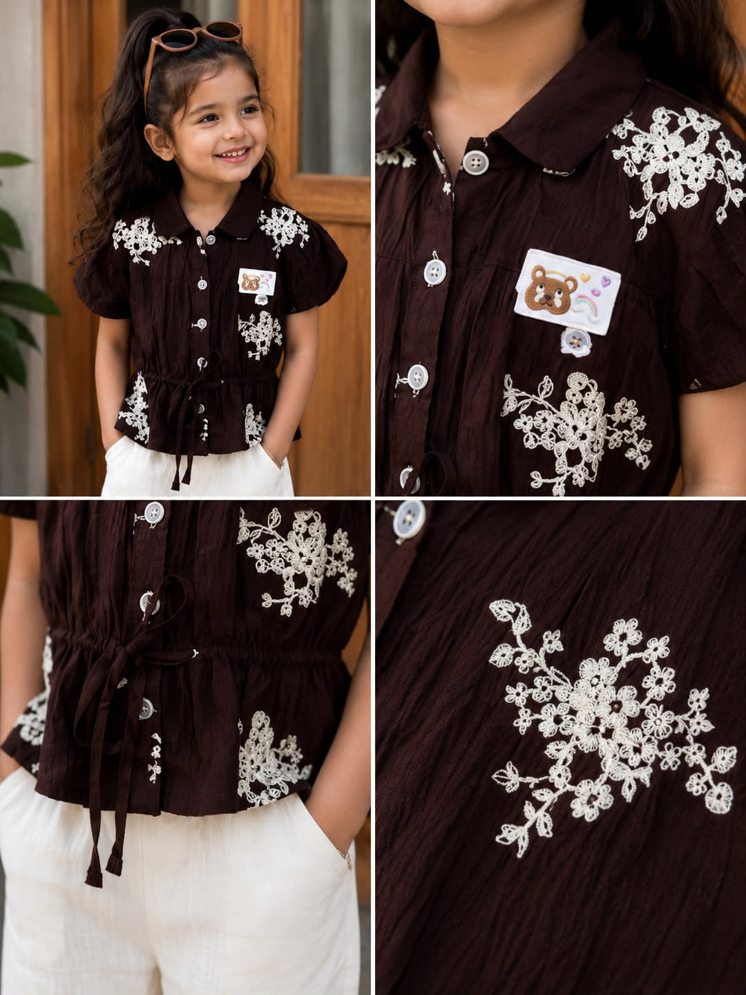 Girls Brown Embroidered Co-Ord Set [2H-2222] (4-12 Years)