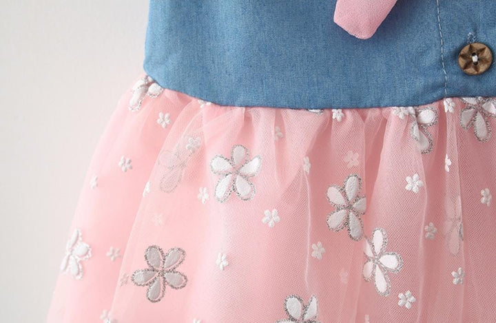 Girls Pink Denim Frock With Hat [GF-6364] (6M - 3 Years)