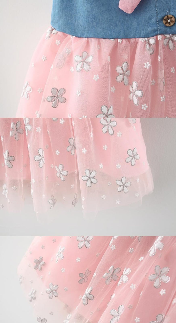 Girls Pink Denim Frock With Hat [GF-6364] (6M - 3 Years)