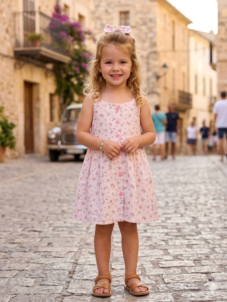 Girls Printed Baby Pink Cotton Dress [GD-3589] (2-7Years)