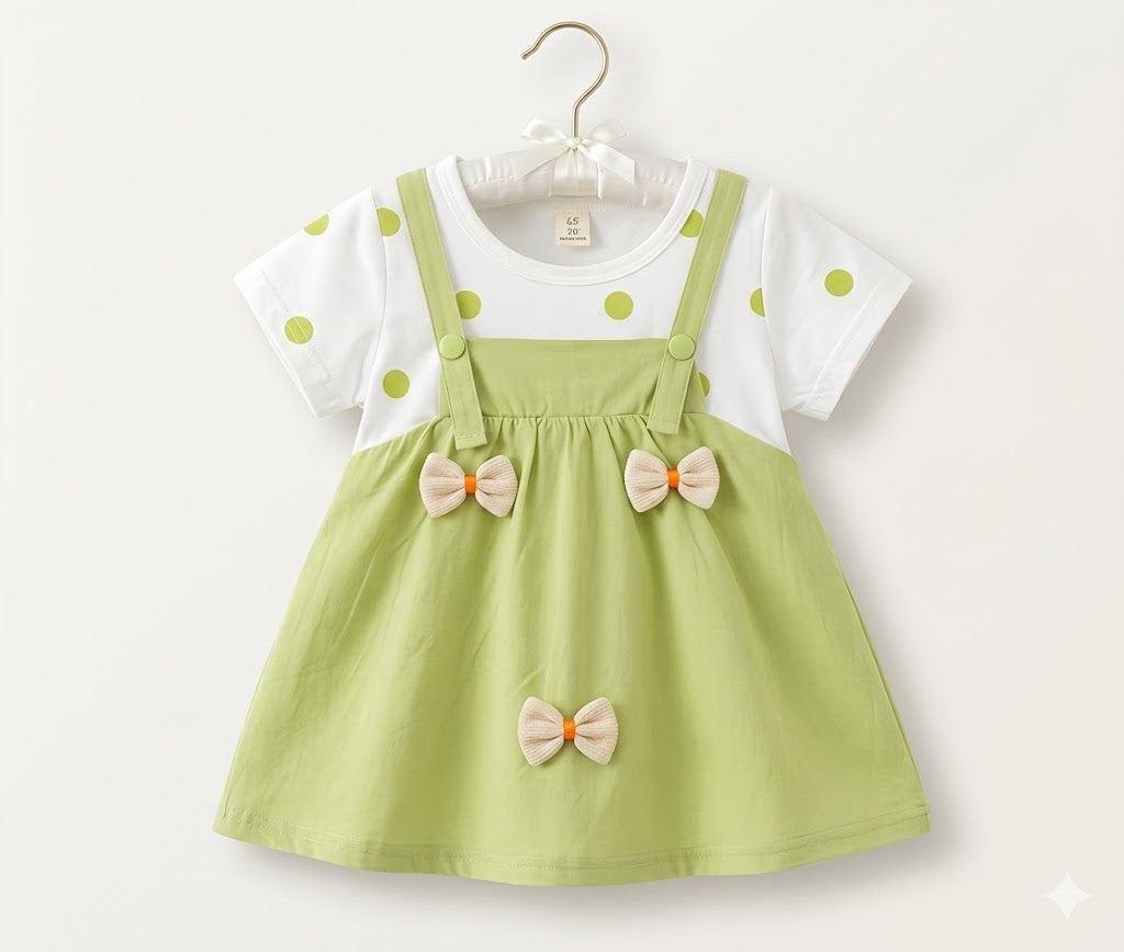 Girls Summer Green Bow Cotton Frock [GF-5784] (6M - 3 Years)