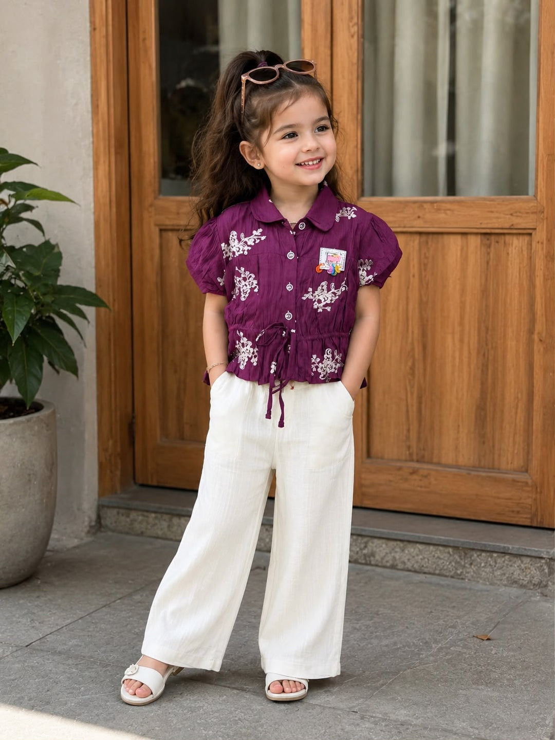 Girls Purple Embroidered Co-Ord Set [4H-8844] (4-12 Years)