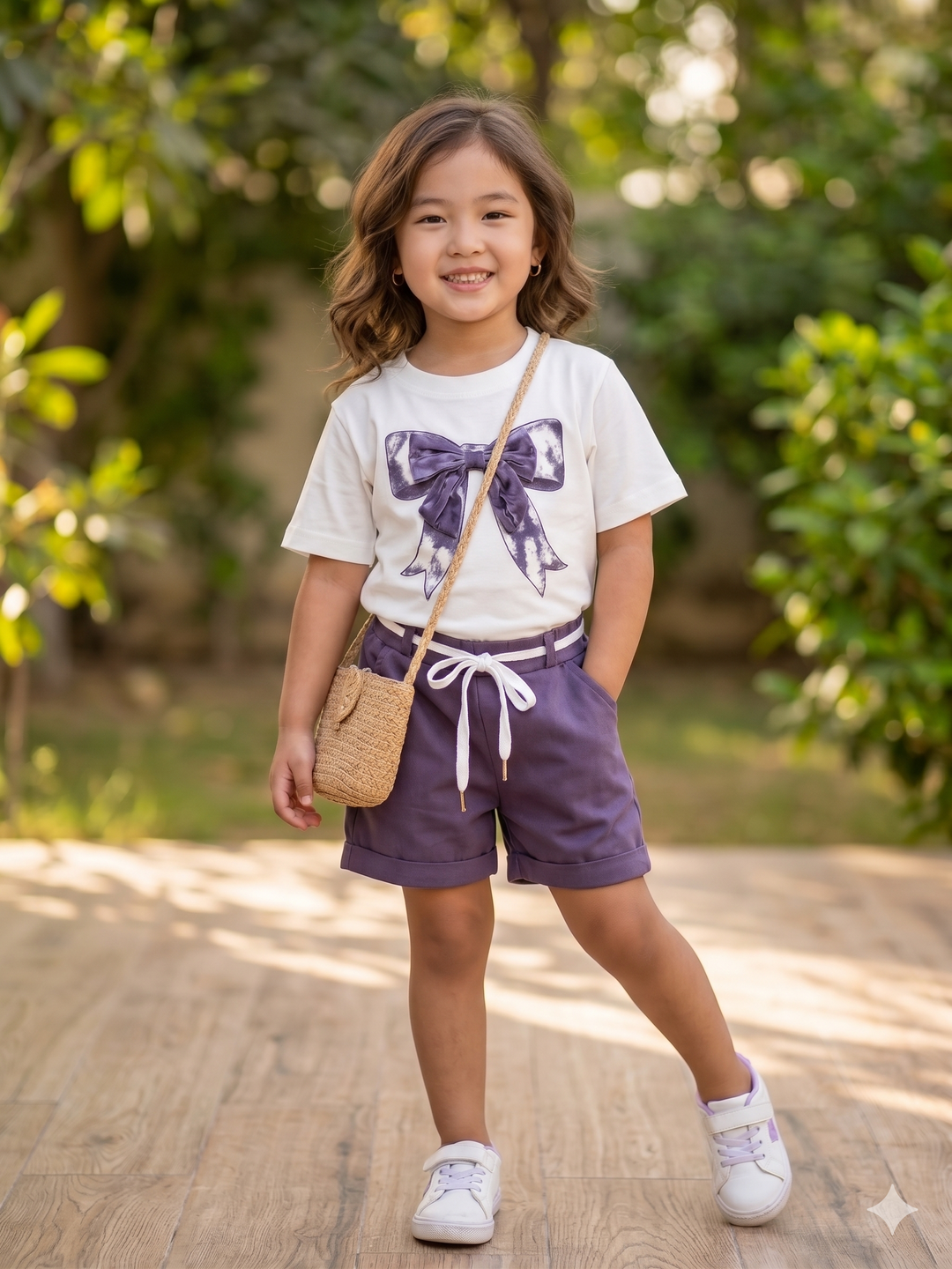 Girl's Purple Bow Co-Ord Set [GCS-7498](4-12 Years)
