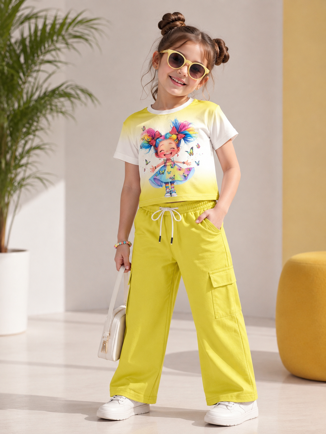 Girls Yellow Digital Printed Co-Ord Set [GCS-3C-4947] (4-12 Years)