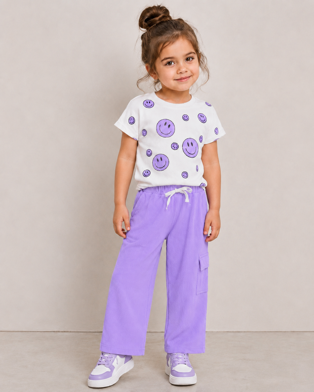 Girl's Smiley Lavender Co-Ord Set [GCS-5545](4-12 Years)