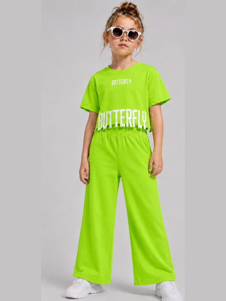 Girls Neon Green Butterfly Co-ord Set [GCS-3E-7152] (4-12 Years)