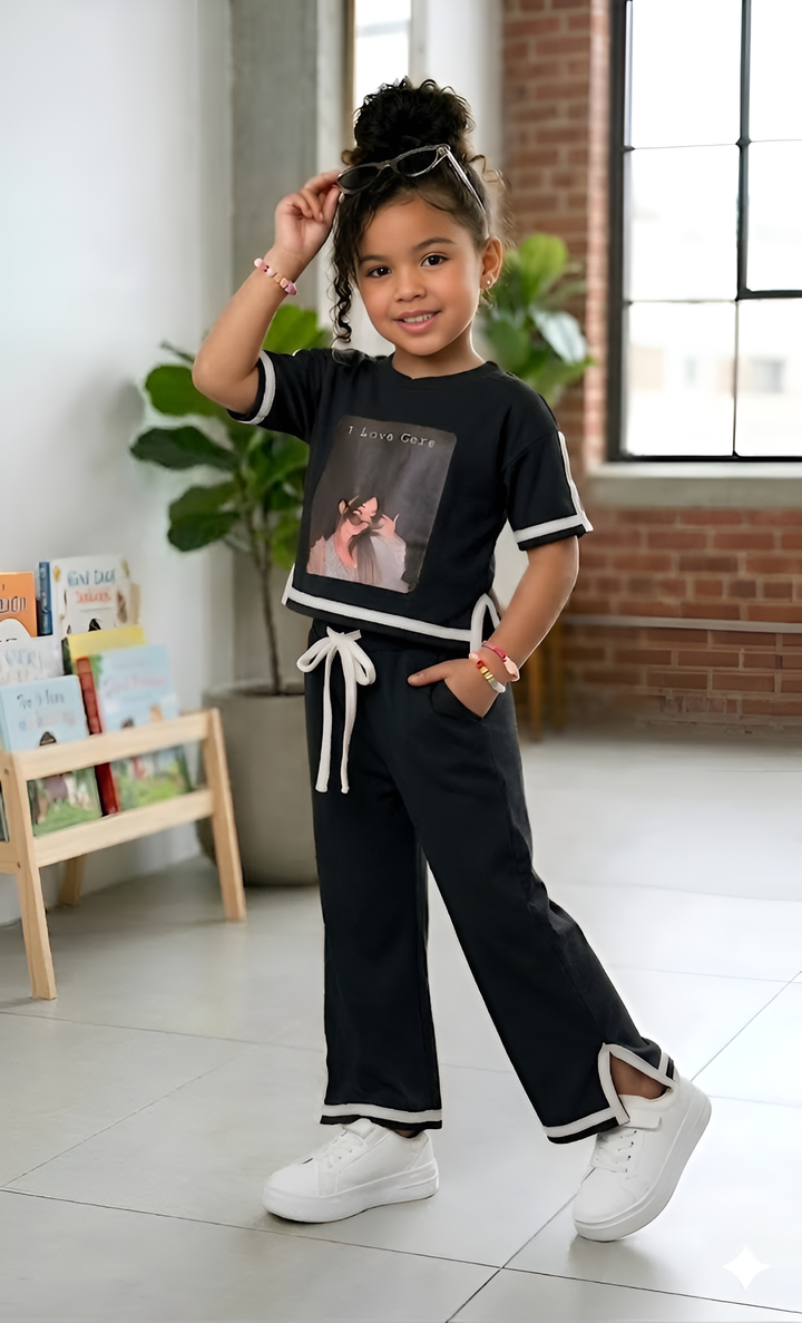 Girl's Causal Black Co-Ord  Set [GCS-7561](3-12 Years)