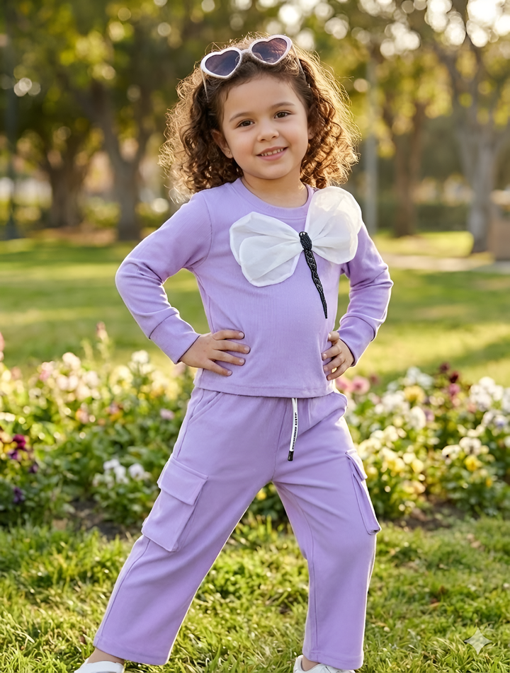 Girls Lavender Cargo Pocket Co-Ord Set [GCS-9914] (2-11Years)