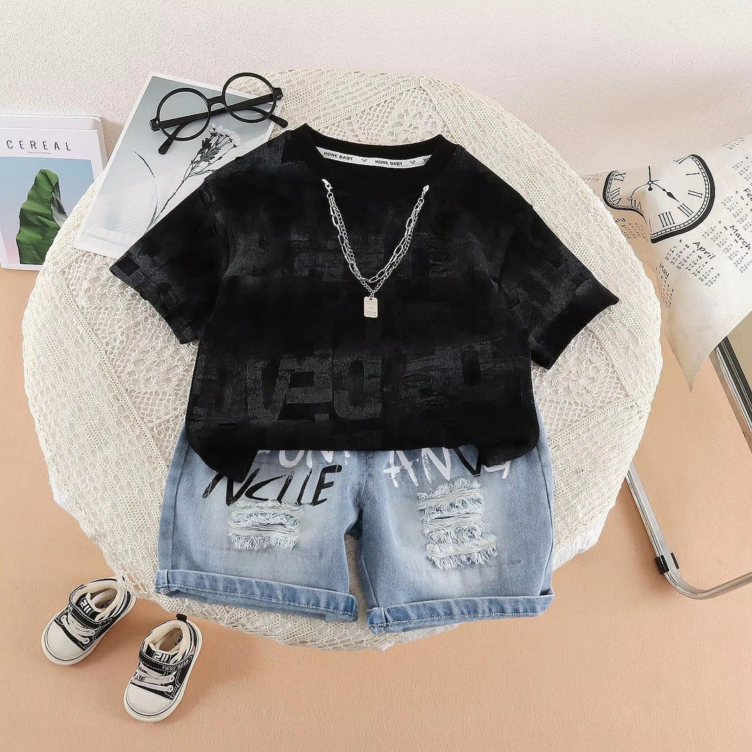 Boys Imported Black Cord Set With Locket [BT -8421]