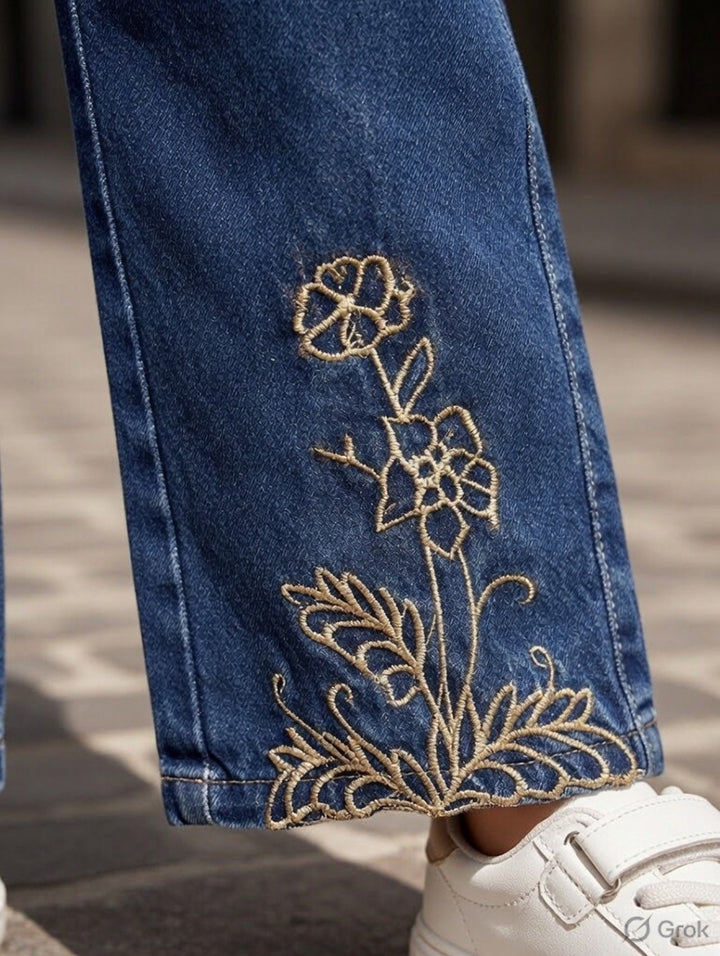 Girls Dusty Embroidered Straight Fit  Denim (Only Jeans) [GJ-1069] (1-12Years)