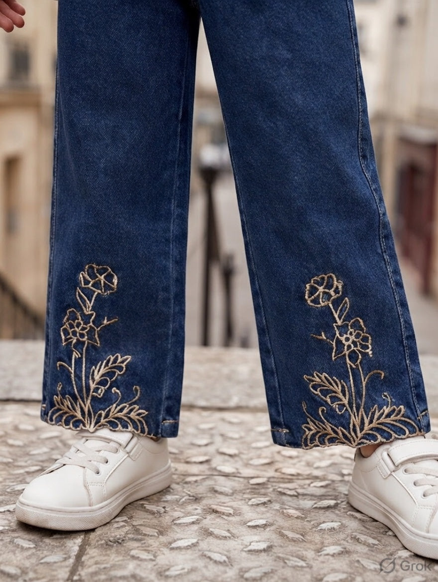 Girls Dusty Embroidered Straight Fit  Denim (Only Jeans) [GJ-1069] (1-12Years)