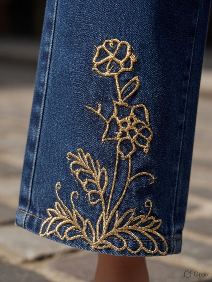 Girls Dusty Embroidered Straight Fit  Denim (Only Jeans) [GJ-1069] (1-12Years)
