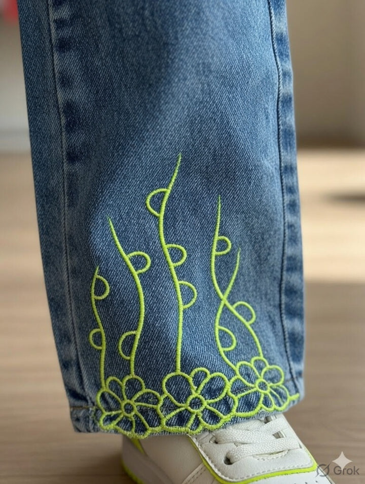 Girls Designer Straight  Green Fit  Denim (Only Jeans) [GJ-1050] (1-12Years)