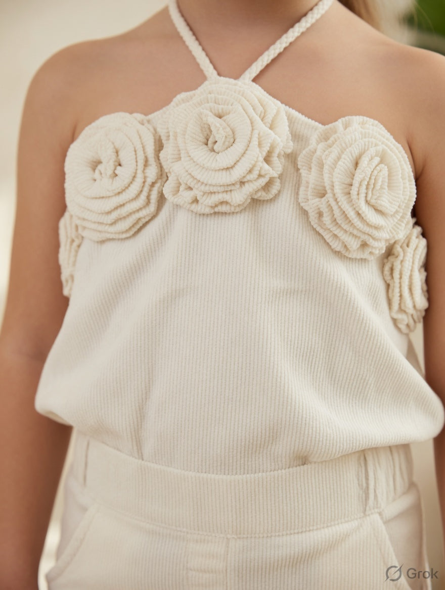 Girl's Party Wear Halter Near Cream Co-Ord Set [GCS-7740] (2-9 Years)