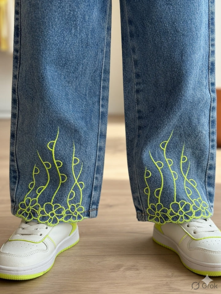 Girls Designer Straight  Green Fit  Denim (Only Jeans) [GJ-1050] (1-12Years)
