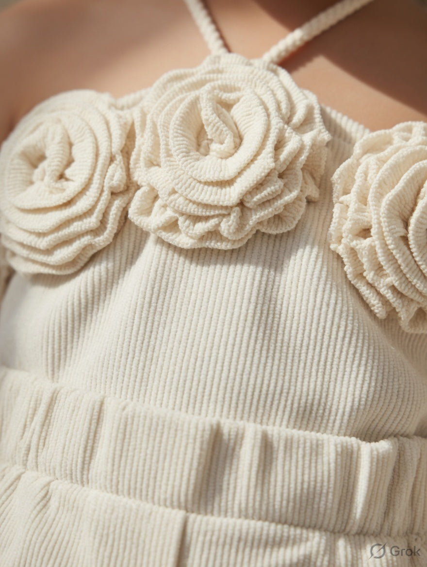 Girl's Party Wear Halter Near Cream Co-Ord Set [GCS-7740] (2-9 Years)