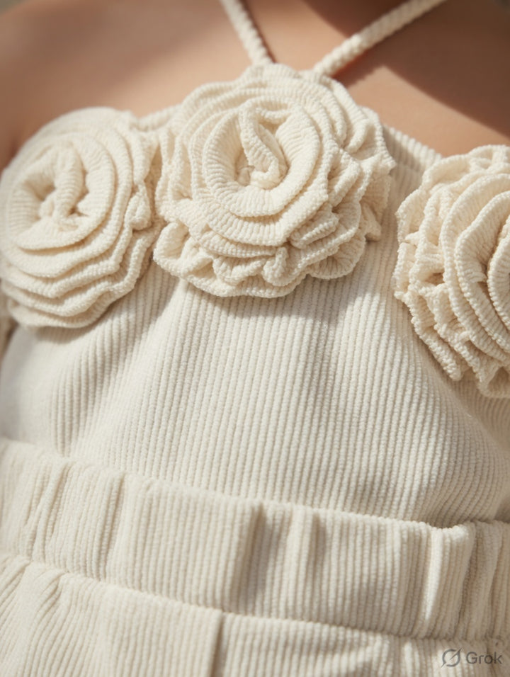 Girl's Party Wear Halter Near Cream Co-Ord Set [GCS-7740] (2-9 Years)