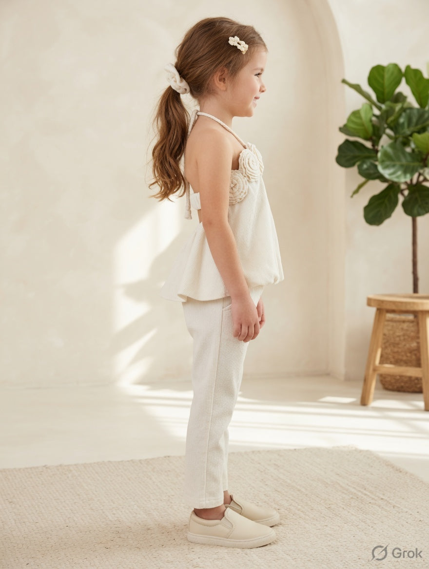 Girl's Party Wear Halter Near Cream Co-Ord Set [GCS-7740] (2-9 Years)