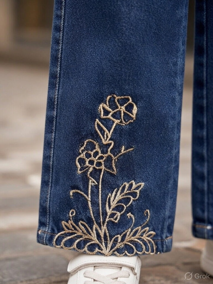 Girls Dusty Embroidered Straight Fit  Denim (Only Jeans) [GJ-1069] (1-12Years)