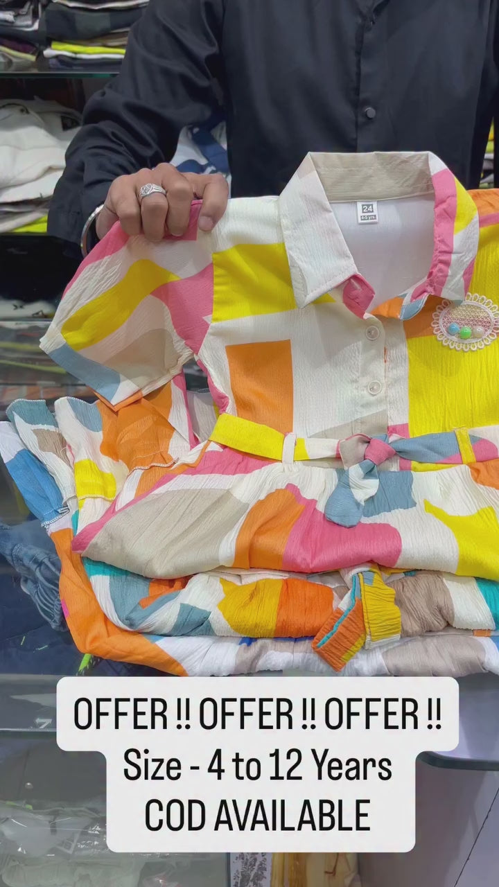 Girls Printed Yellow Dresse [GD-2E-3714] (4-12Years)