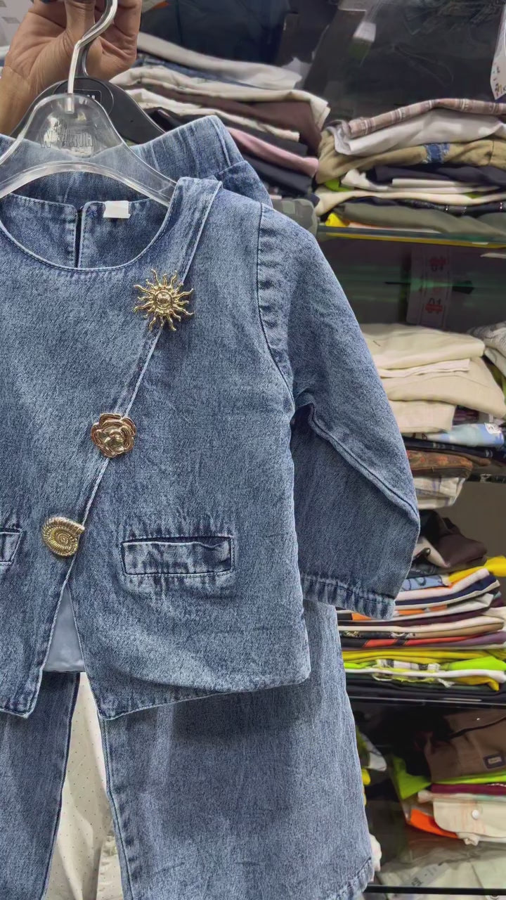 Girls Designer Denim Korean Style Co-Ord Set [GCS-3A-9097] (4-12Years)