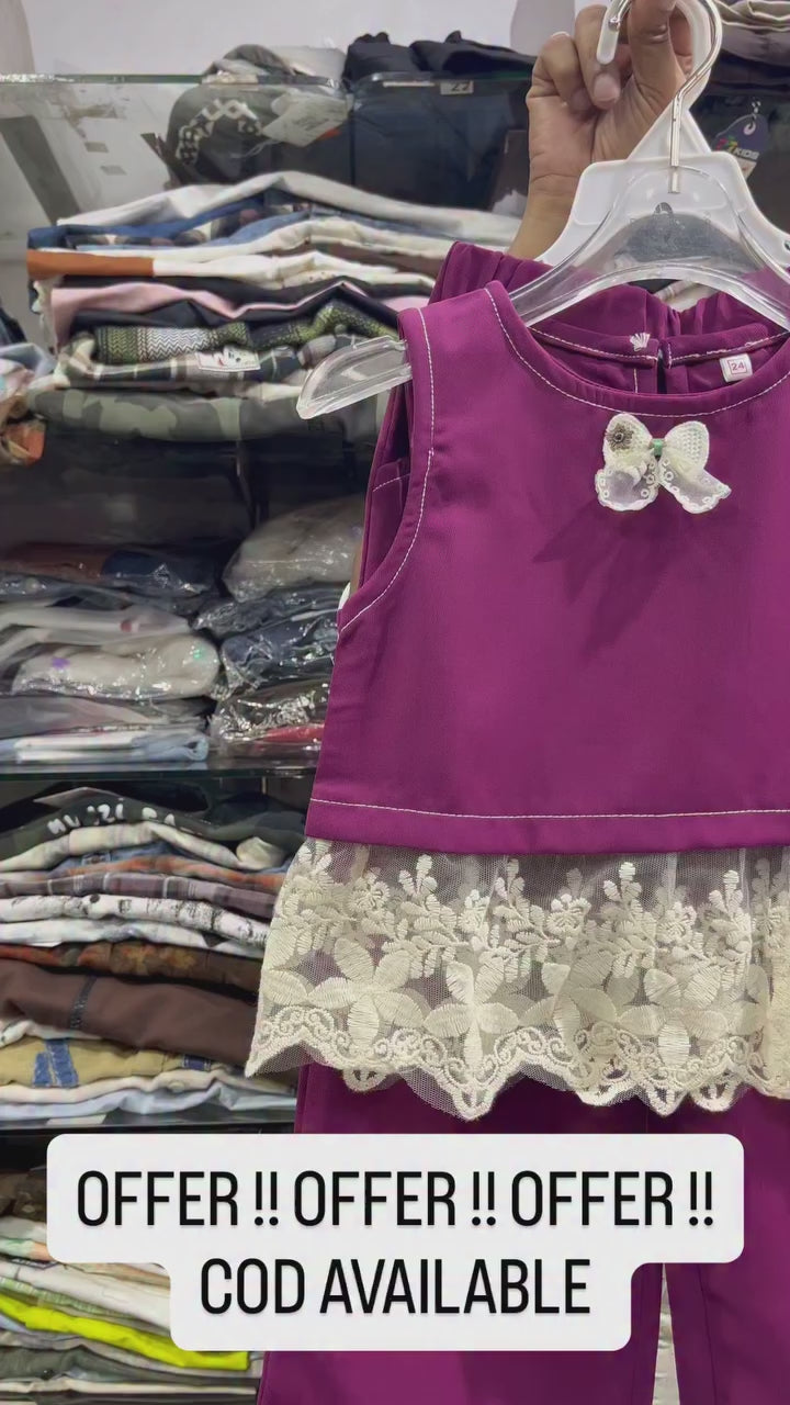 Girls Coffee Bloom Lace Co-Ord Set [GCS-2C-0493] (4-12 Years)