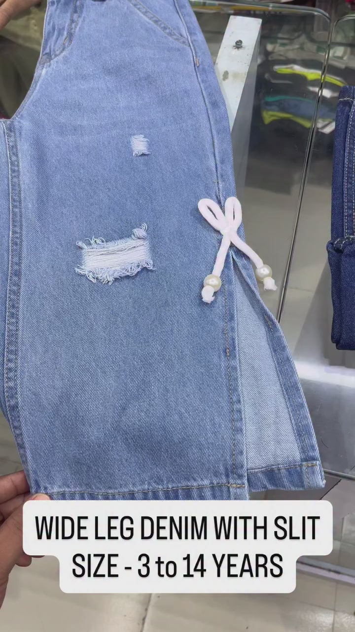 Girls Designer Straight Fit Light Blue Jeans With Slit [GJ-954] (3-14Years)