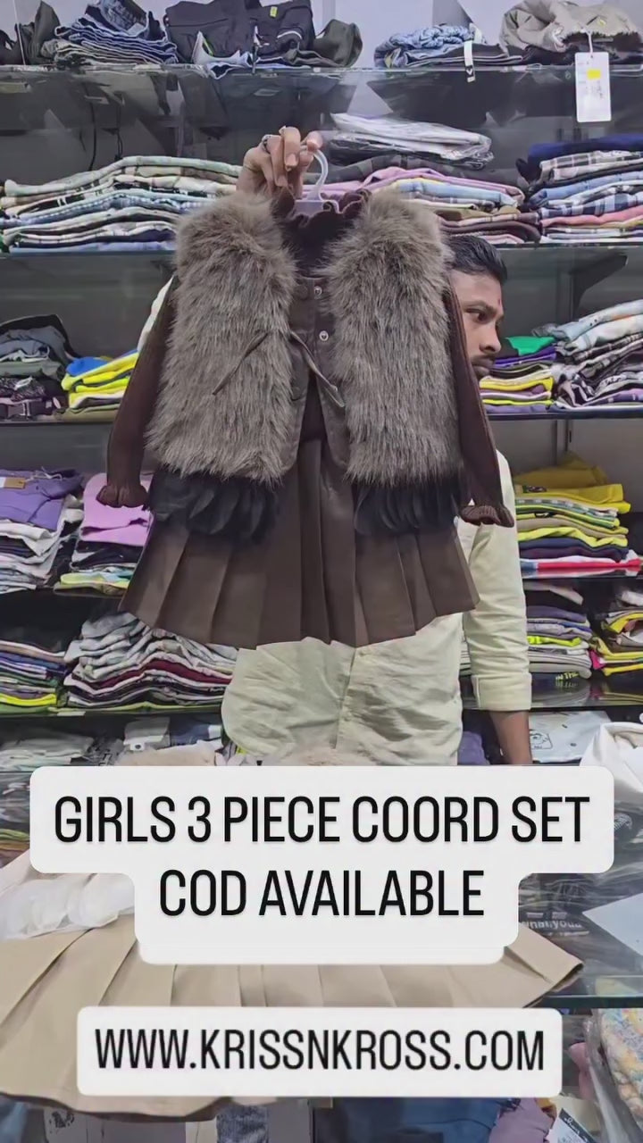 Girl's Imported 3 Piece Brown Winter Co-Ord Set [GCS-3E-2479] [2- 7Years]