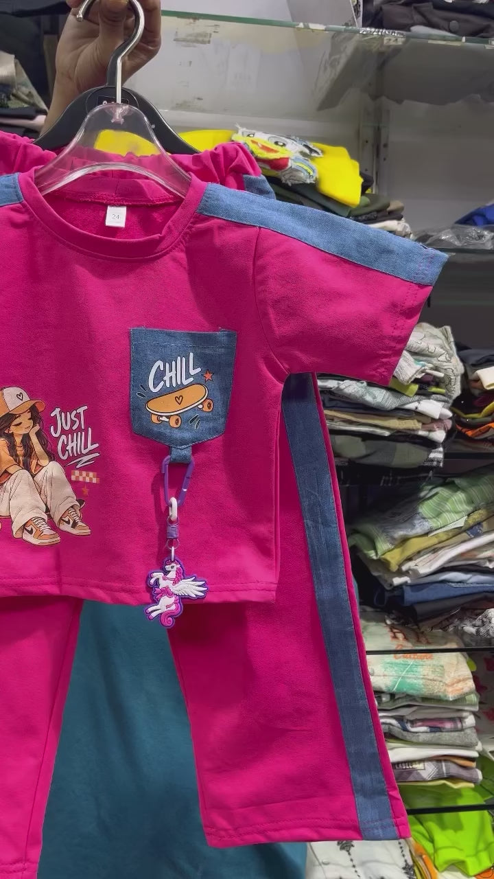 Girls Urban Skater Hot Pink Co-Ord Set [GCS-5A-7236] (4-12 Years)