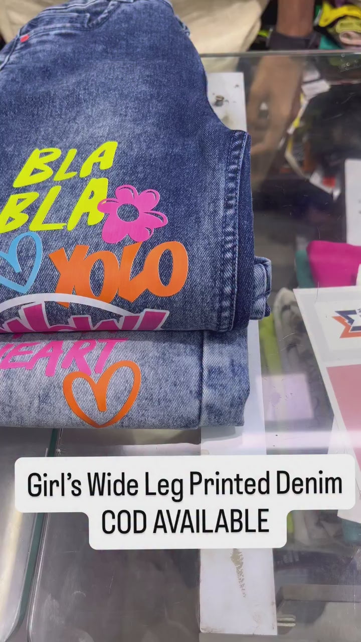 Girls Dark Blue Printed Straight Fit Denim Jeans [GJ-1003] (5-12Years)