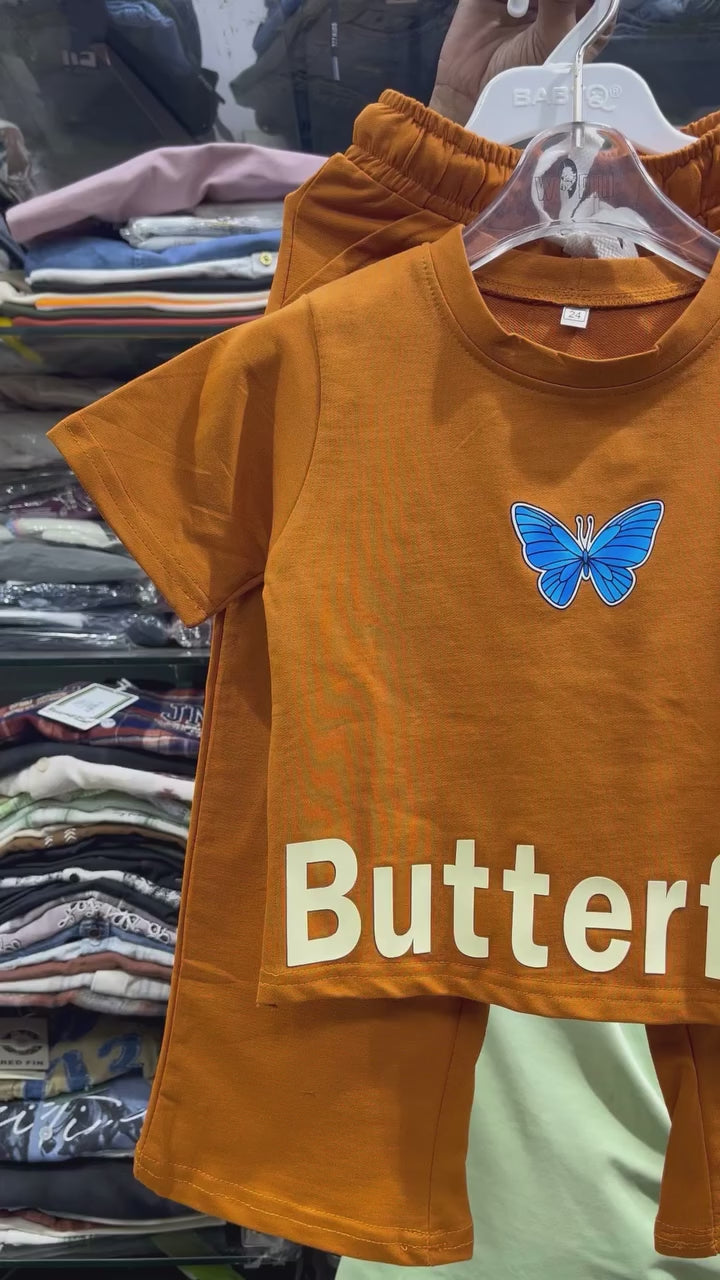 Girls Brown Butterfly Print Co-Ord Set [GCS-6C-8052] (4-12 Years)