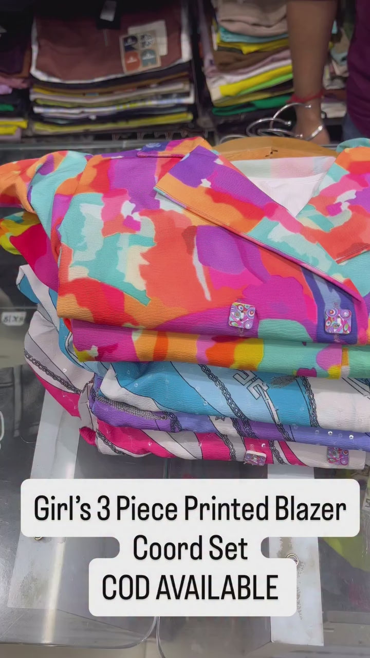 Girl's 3 Peice Printed Blazer Co-Ord Set [GCS-6244] (4-12 Years)