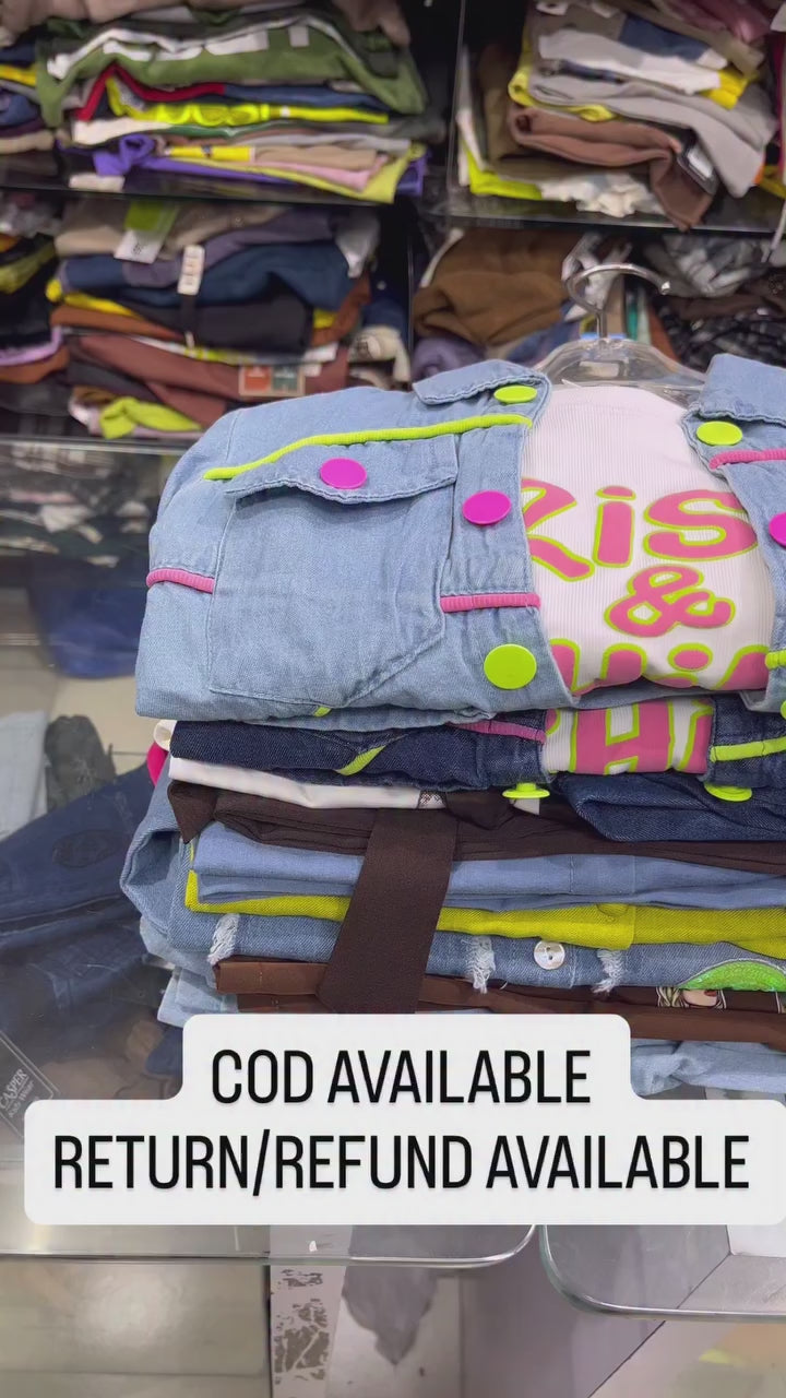 Girls Denim 3 Piece Co-Ord Set [GCS-6189] (4-12Years)