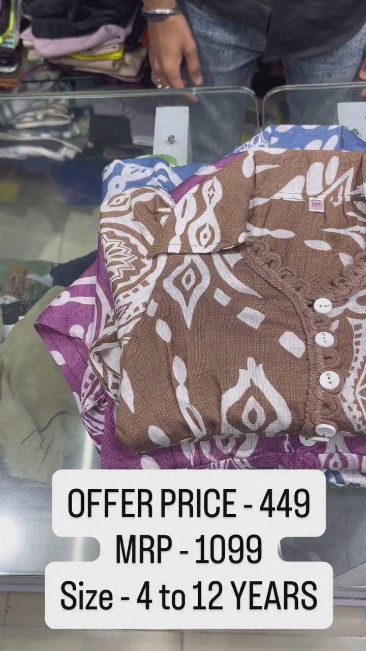 Girls Cotton Printed Green Dress [GD-6293] (4-12 Years)