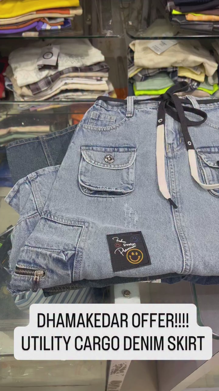 Girls Vintage Utility Cargo Denim Skirt [GS-1D-4555] [4Y-12Years]