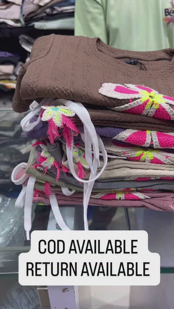 Girls Casual Flower Patch Peach Co-Ord Set [GCS-2064] (3-12 Years)