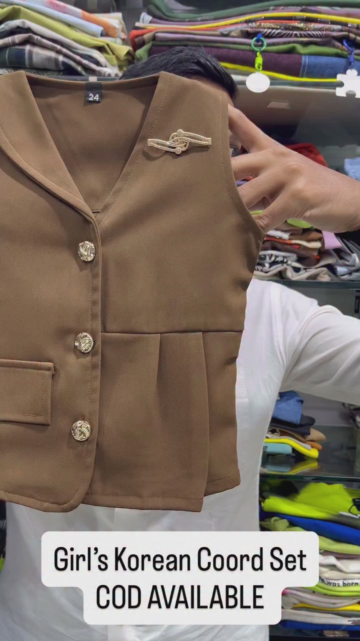 Girls Imported Beige Waist Coat Co-Ord Set [GCS-H4-3848] (4-12Years)