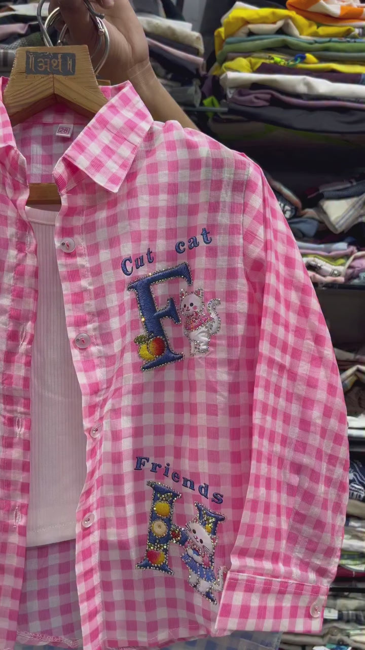 Girl’s Checkered Oversize shirt with Inner [Only Shirt] [GT-R-1528] [6-15 Year]