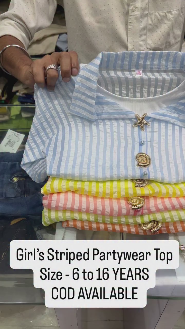 Girl’s Green Striped Top With Inner [Only Top] [GT-R-5630] [6-16 Year]